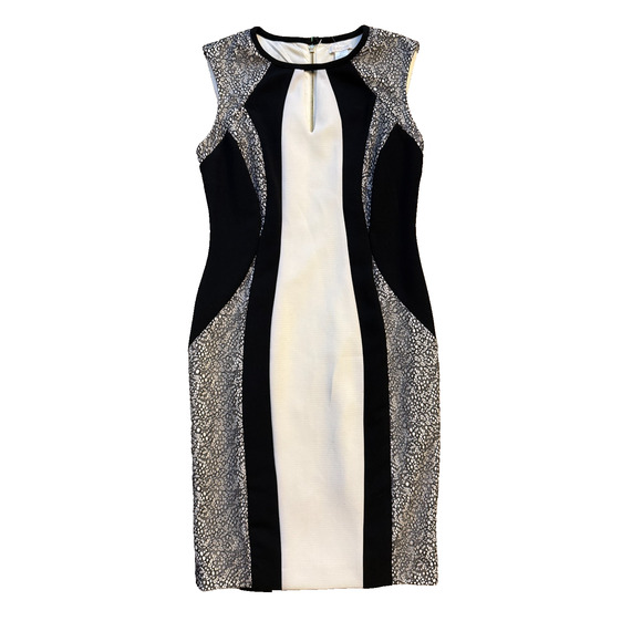 Cache Dress Size 4 Black White Colorblock Sheath Full Zip Back New Years Eve - Picture 1 of 7
